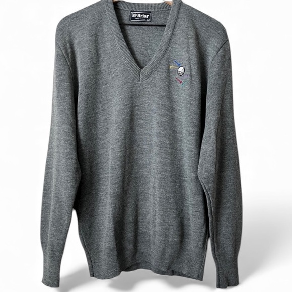 McBriar Other - Vintage McBriar Golf Sweater V-Neck Pullover Gray Embroidered Unisex L